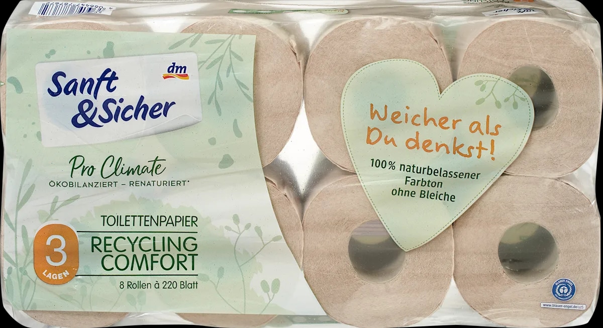 Sanft & Sicher reciklirani toaletni papir 8x220 lističev - Akcija v trgovini Dm