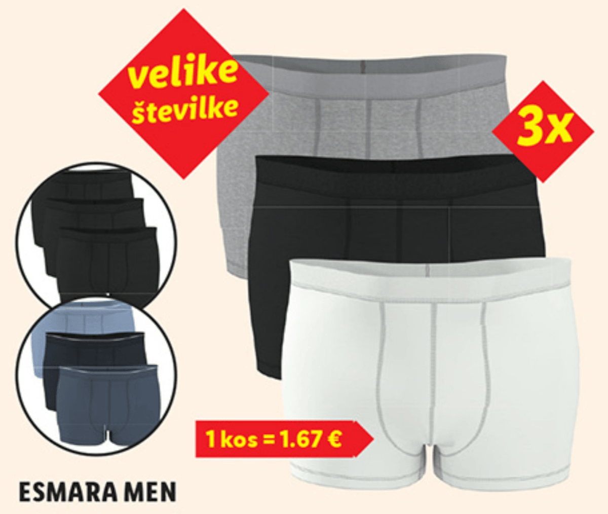 Esmara Men moške spodnjice 3 kosi Akcija v trgovini Lidl