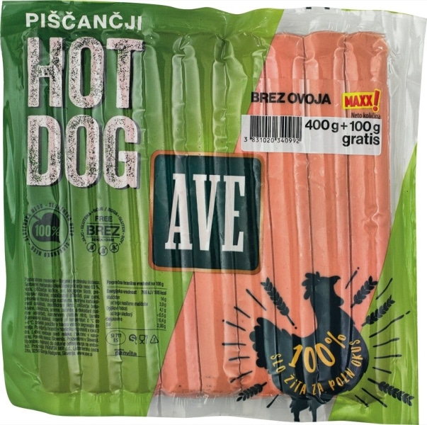 Piščančji Hot dog Ave 400 g + 100 g gratis - Akcija v trgovini Mercator