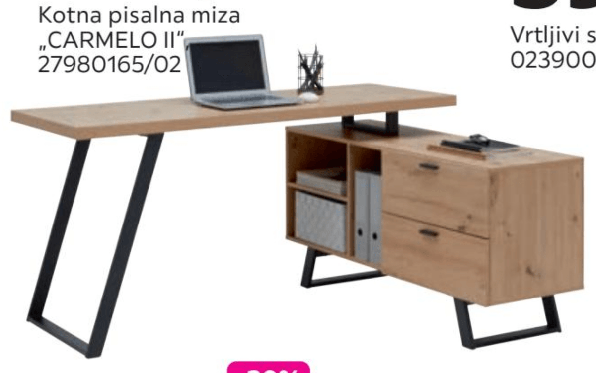 Kotna pisalna miza „CARMELO II" - Akcija v trgovini Mömax