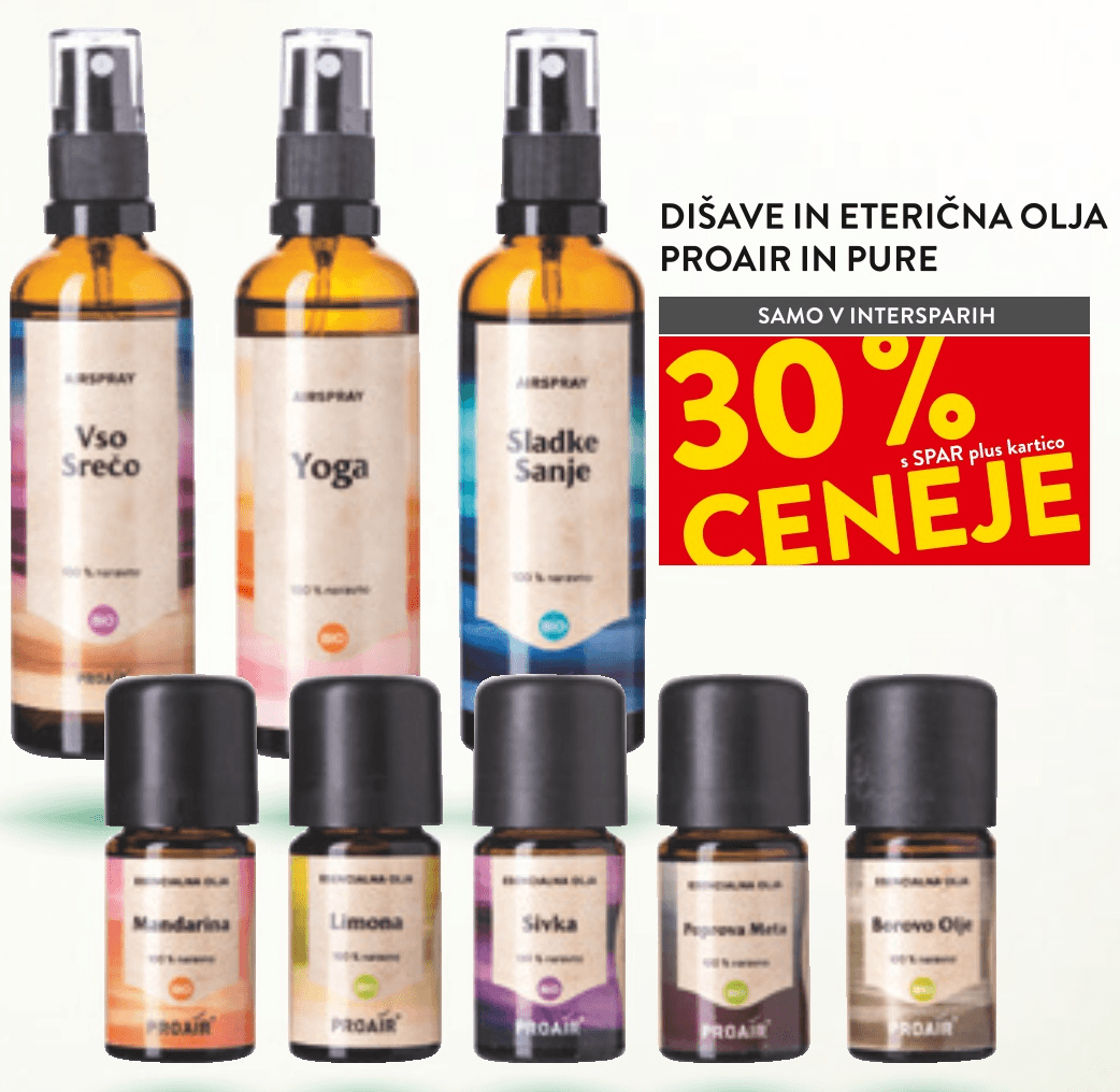 Dišave in eterična olja Proair in Pure Proair, Pure - Akcija v trgovini Spar