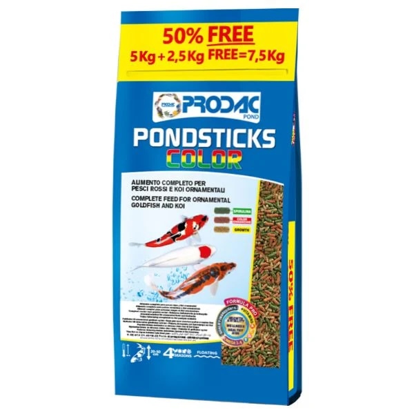 Prodac Pondsticks Color hrana za ribnike 5 + 2,5 kg Akcija v trgovini Mr. Pet