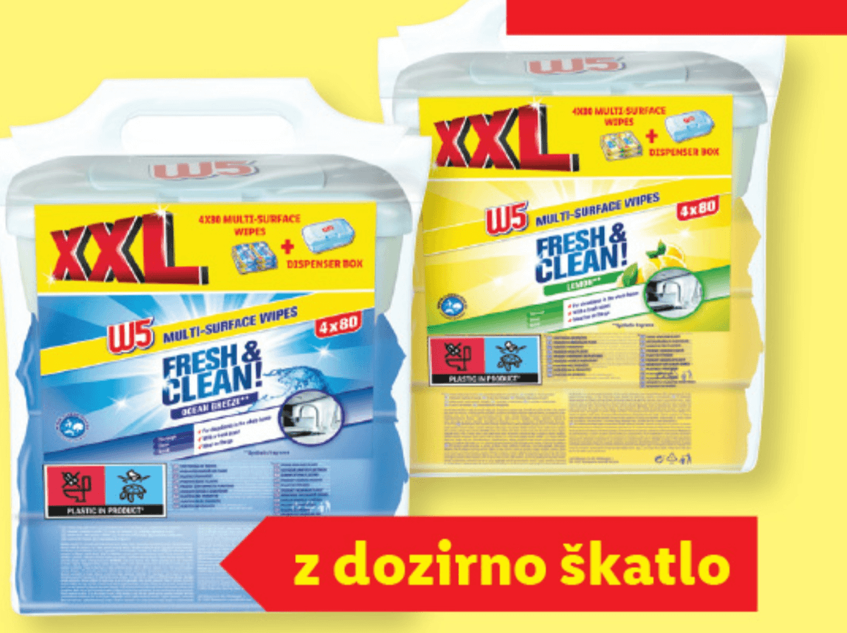 W5 Univerzalni vlažni robčki 4 x 80 kosov - Akcija v trgovini Lidl