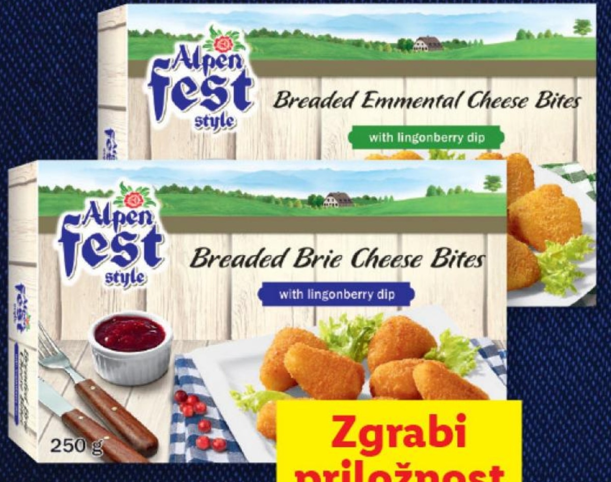 ALPENFEST Paniran sir Brie/Ementalec 250 g - Akcija v trgovini Lidl