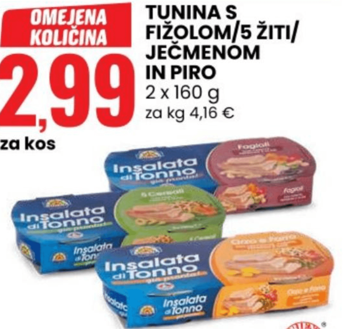 Tunina s fižolom/5 žiti/ječmenom in piro 2 x 160 g ATHENA - Akcija v trgovini Eurospin