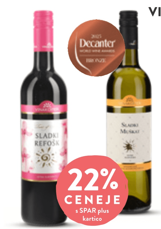Vino Sladki Muškat ali Sladki Refošk 0,75 l Vinakoper - Akcija v trgovini Spar