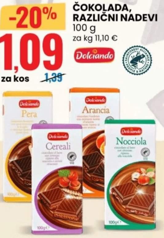Čokolada 100 g Dolciando - Akcija v trgovini Eurospin