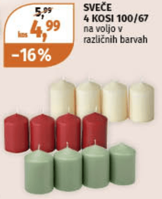 Sveče 4 kosi - Akcija v trgovini Mueller