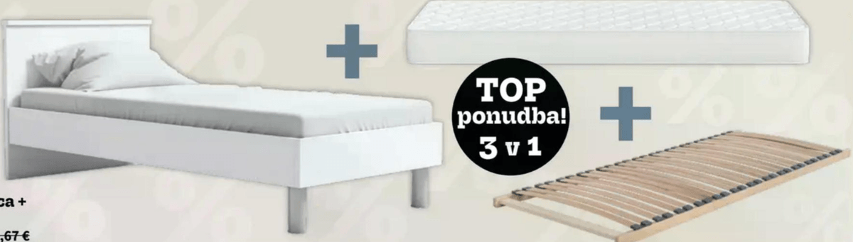 SET PAOLA postelja + BASIC SOFT vzmetnica + EKONOMIK letev 90 x 200 cm - Akcija v trgovini Prima