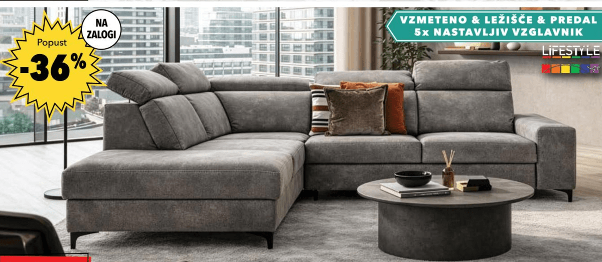 Kotna sedežna garnitura LORIA - Akcija v trgovini Harvey Norman