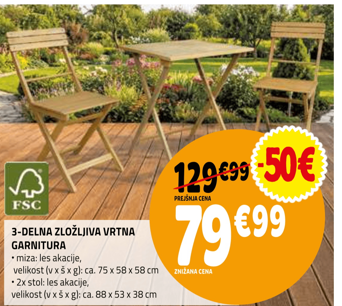 3-DELNA ZLOŽLJIVA VRTNA GARNITURA - Akcija v trgovini E.Leclerc