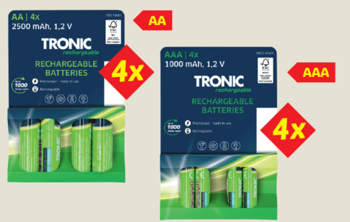 TRONIC Polnilne baterije AA 4x - Akcija v trgovini Lidl