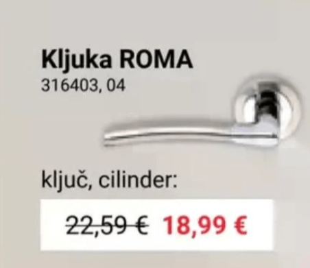 Kljuka ROMA - Akcija v trgovini Pevex