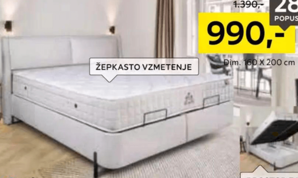 Oblazinjena postelja HOM'IN - Akcija v trgovini Lesnina