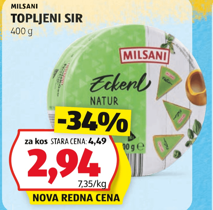 Milsani topljeni sir 400 g - Akcija v trgovini Hofer