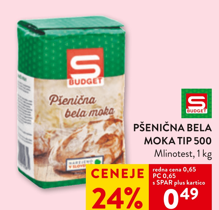 Pšenična bela moka Tip 500 Budget 1 kg - Akcija v trgovini Spar