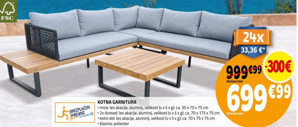 Kotna garnitura Beaux jours - Akcija v trgovini E.Leclerc