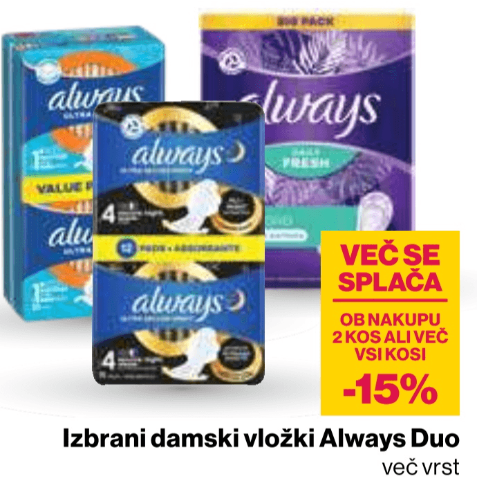 Always Duo damski vložki - Akcija v trgovini Mercator