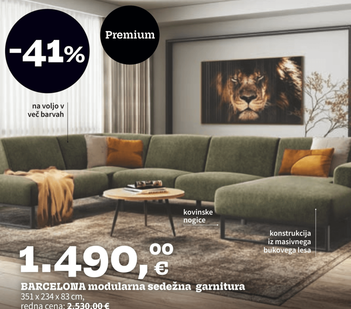 BARCELONA modularna sedežna garnitura 351 x 234 x 83 cm - Akcija v trgovini Prima