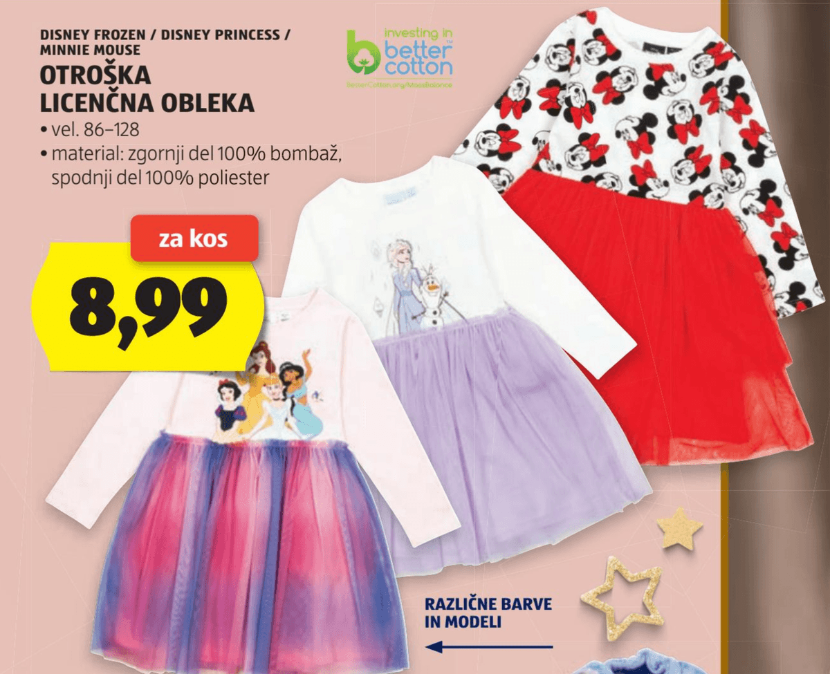 Otroška licenčna obleka Disney Frozen / Disney Princess / Minnie Mouse - Akcija v trgovini Hofer