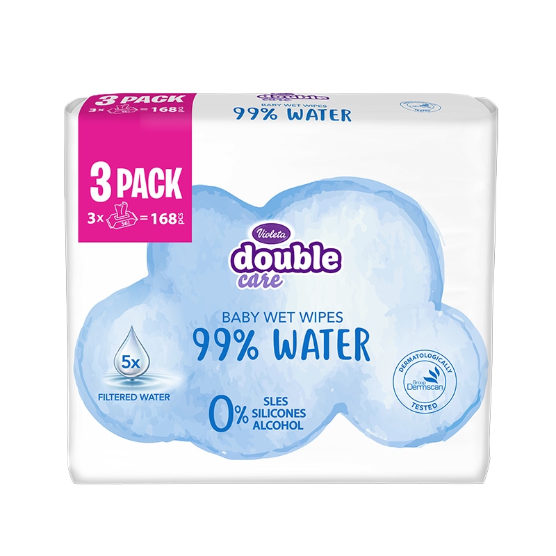 Otroški vlažni robčki Violeta Water Care 3x 56 kosov - Akcija v trgovini E.Leclerc