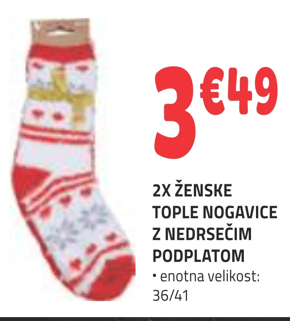 2X ŽENSKE TOPLE NOGAVICE Z NEDRSEČIM PODPLATOM 2 kom - Akcija v trgovini E.Leclerc