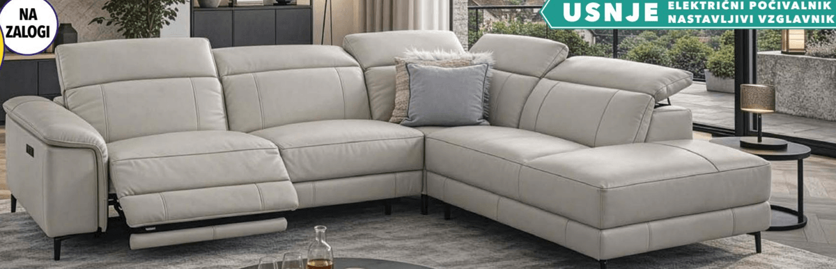 Usnjena kotna sedežna garnitura LIAM - Akcija v trgovini Harvey Norman