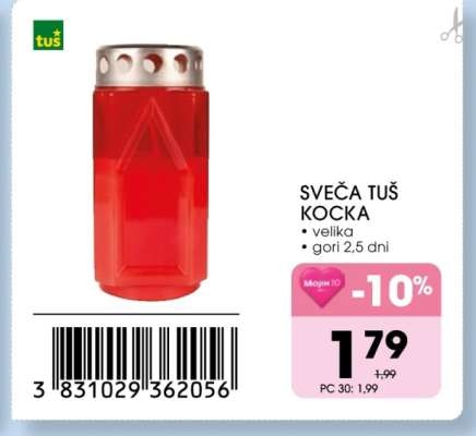 Sveča Tuš Kocka - Akcija v trgovini Tuš