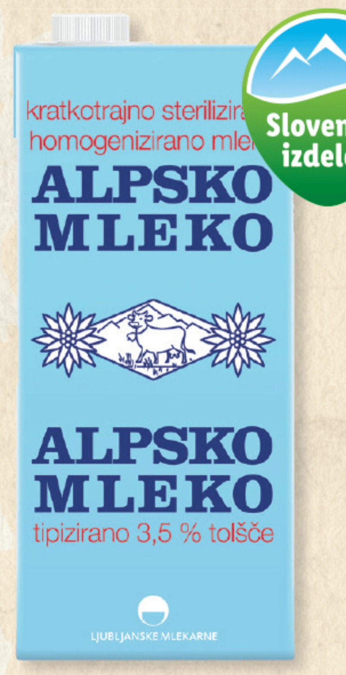 Ljubljanske Mlekarne Alpsko mleko 1 L - Akcija v trgovini Lidl