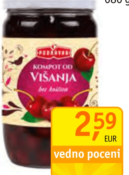 Višnjev kompot 680 g Podravka - Akcija v trgovini Jager