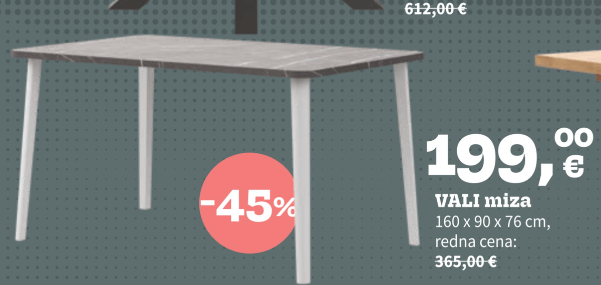 VALI miza - Akcija v trgovini Prima