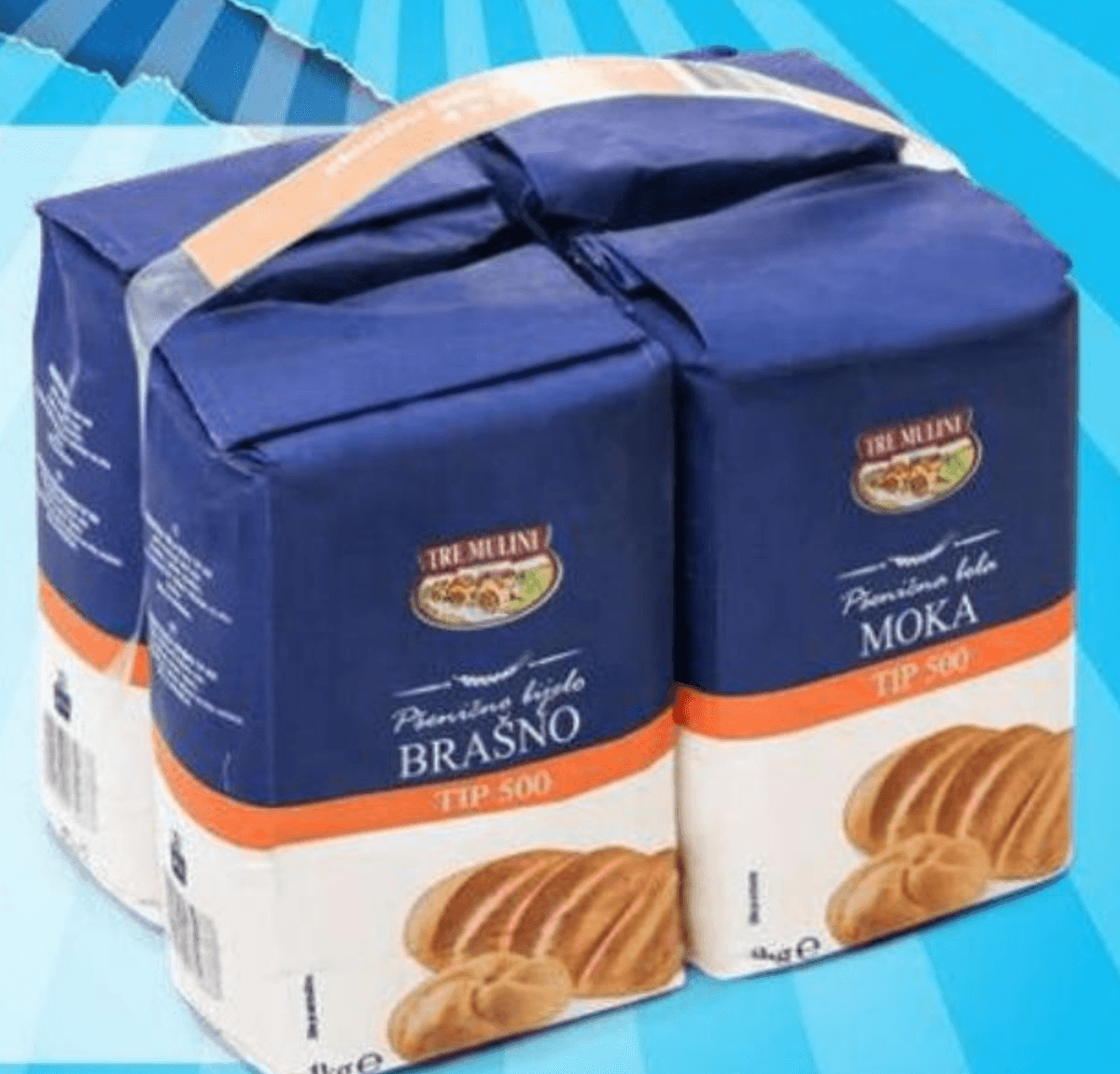 Pšenična bela moka tip 500 4 x 1 kg TRE MULINI - Akcija v trgovini Eurospin