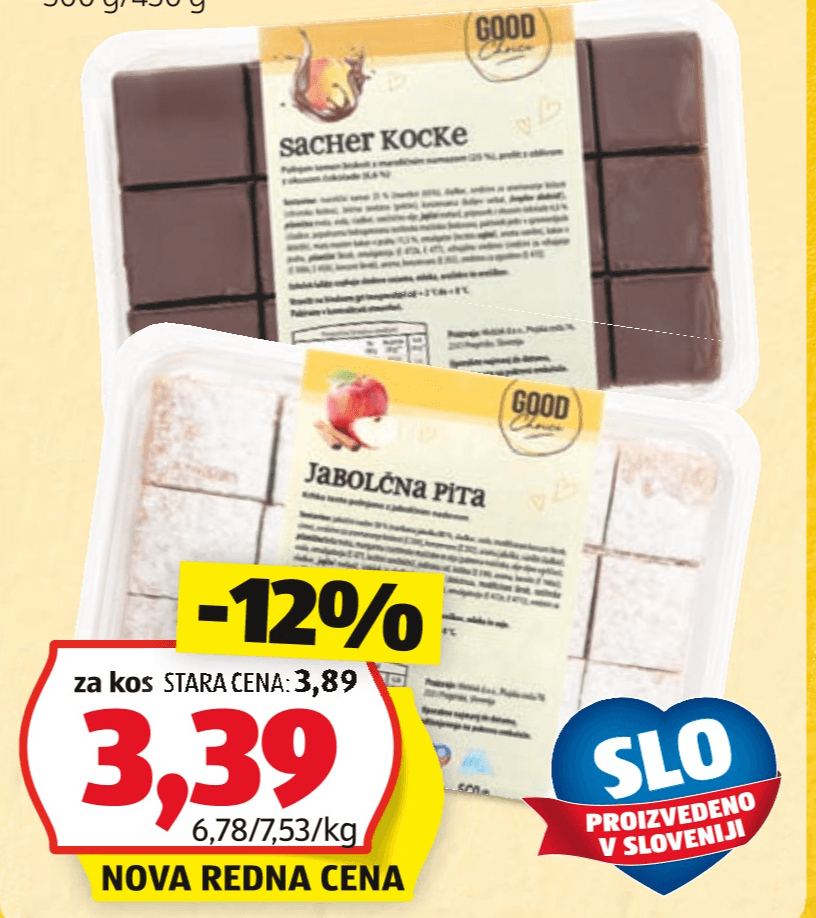 Jabolčna pita/Sacher kocke 500 g/450 g GOOD CHOICE - Akcija v trgovini Hofer