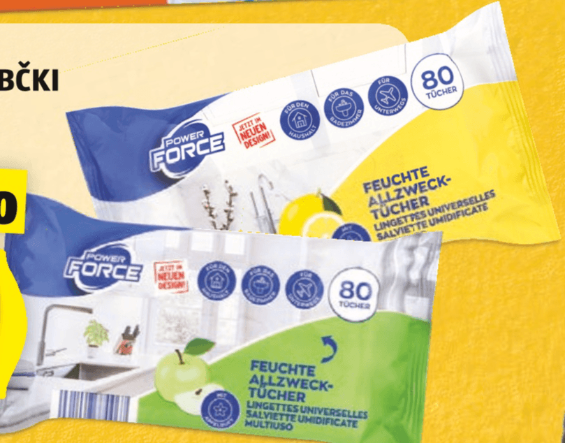 Vlažni čistilni robčki 80 kosov POWER FORCE - Akcija v trgovini Hofer