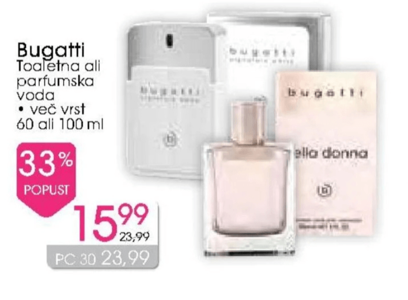 Bugatti Toaletna ali parfumska voda 60 ali 100 ml - Akcija v trgovini Tuš