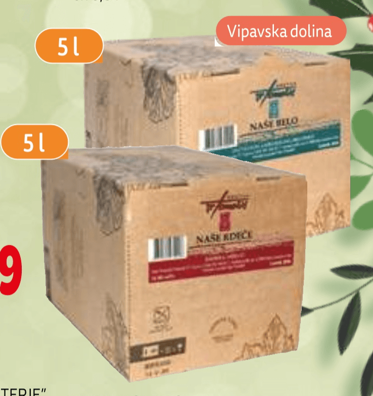 Namizno vino belo ali rdeče 5 l Kmetija Tomažič - Akcija v trgovini E.Leclerc