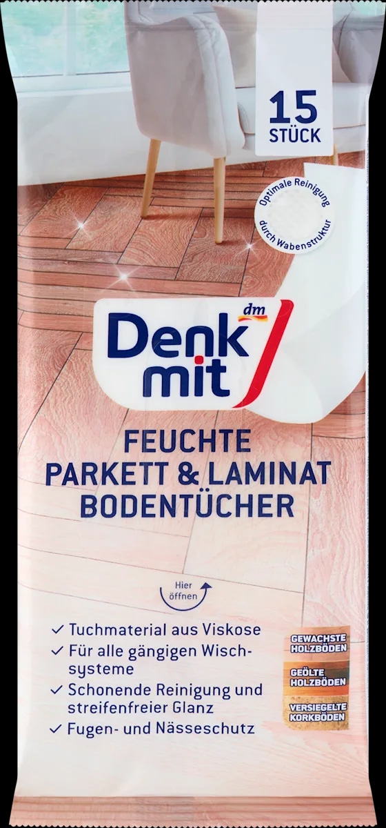 Denkmit vlažne krpice za čiščenje parketa in laminata 15 kosov - Akcija v trgovini Dm