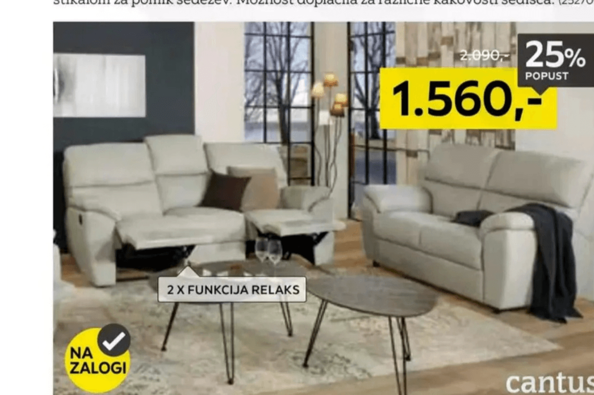 Sedežna garnitura Cantus - Akcija v trgovini Lesnina
