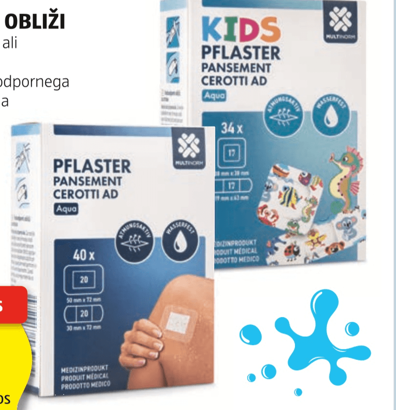 Vodoodporni obliži za odrasle, 40 kosov, ali za otroke, 34 kosov Multinorm - Akcija v trgovini Hofer