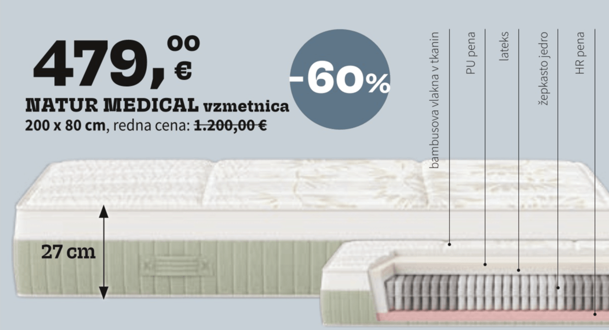 NATUR MEDICAL vzmetnica 200 x 80 cm - Akcija v trgovini Prima