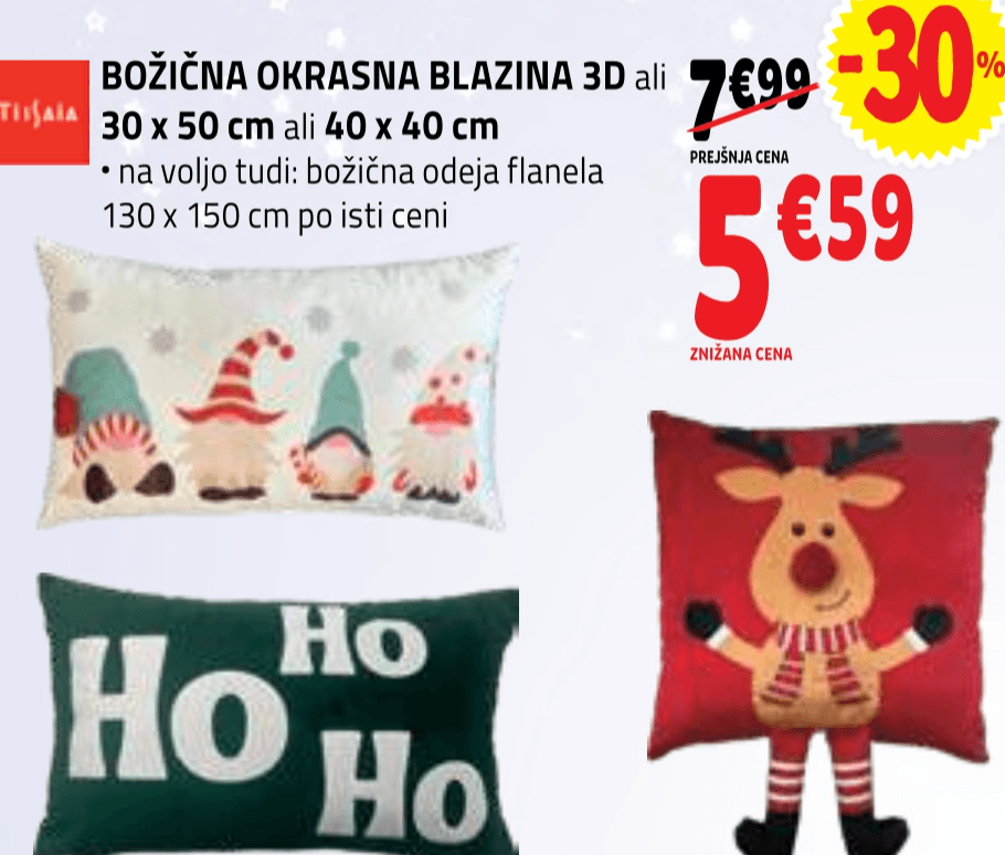 Božična okrasna blazina 3D 30 x 50 cm ali 40 x 40 cm Tissala - Akcija v trgovini E.Leclerc