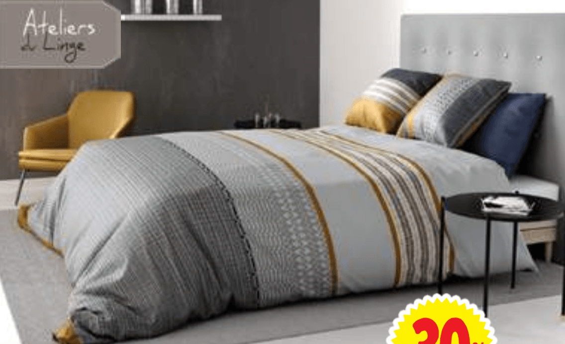 Posteljni komplet Elka 240 x 220 + 2x 63 x 63 cm Ateliers & Linge - Akcija v trgovini E.Leclerc