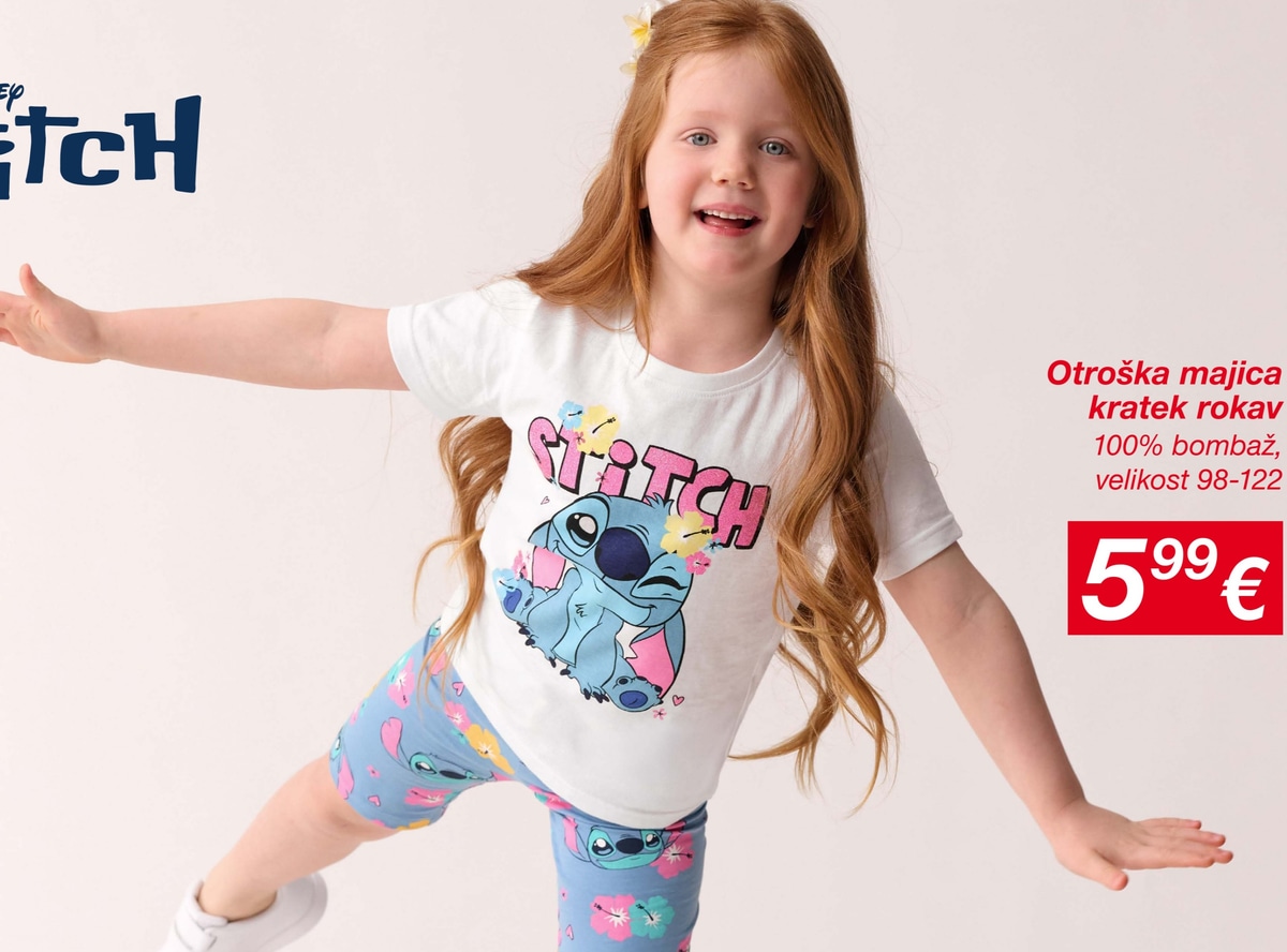 Otroška majica kratek rokav Disney Stitch - Akcija v trgovini Kik