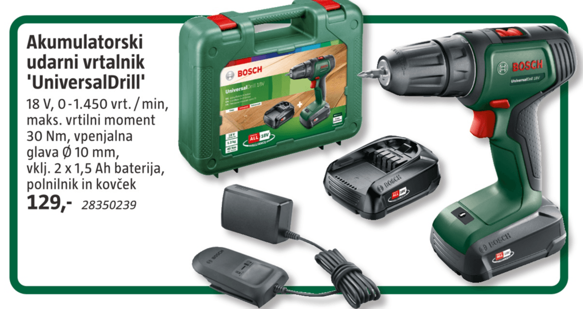 Akumulatorski udarni vrtalnik 'UniversalDrill' Bosch - Akcija v trgovini Bauhaus