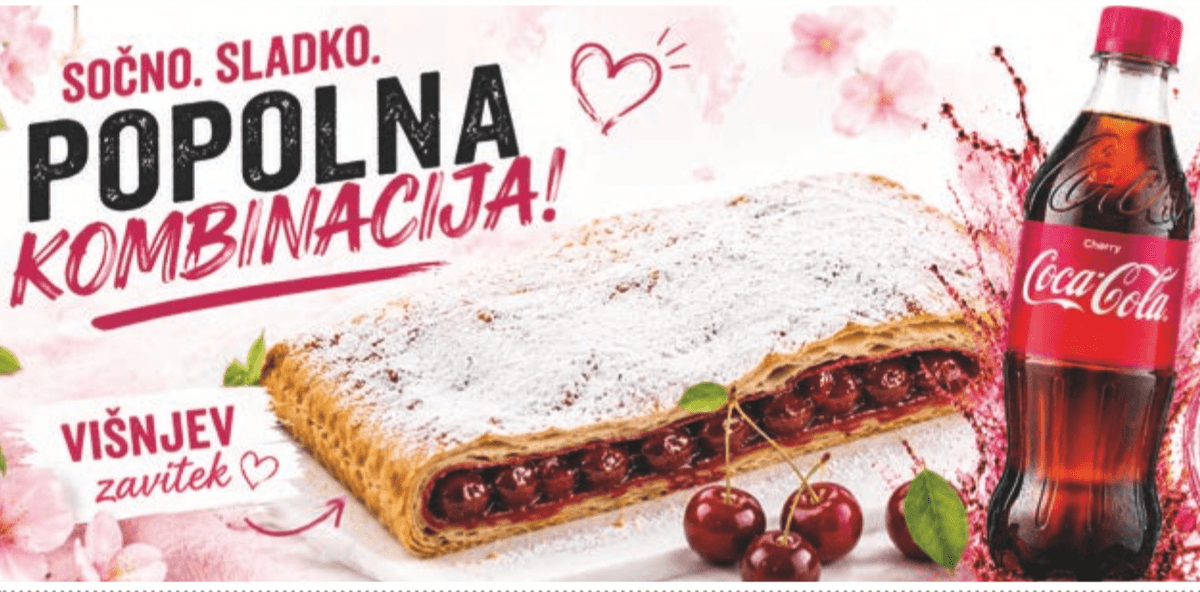 Višnjev zavitek + Coca-Cola Cherry 100 g + 0,5 L - Akcija v trgovini Jager