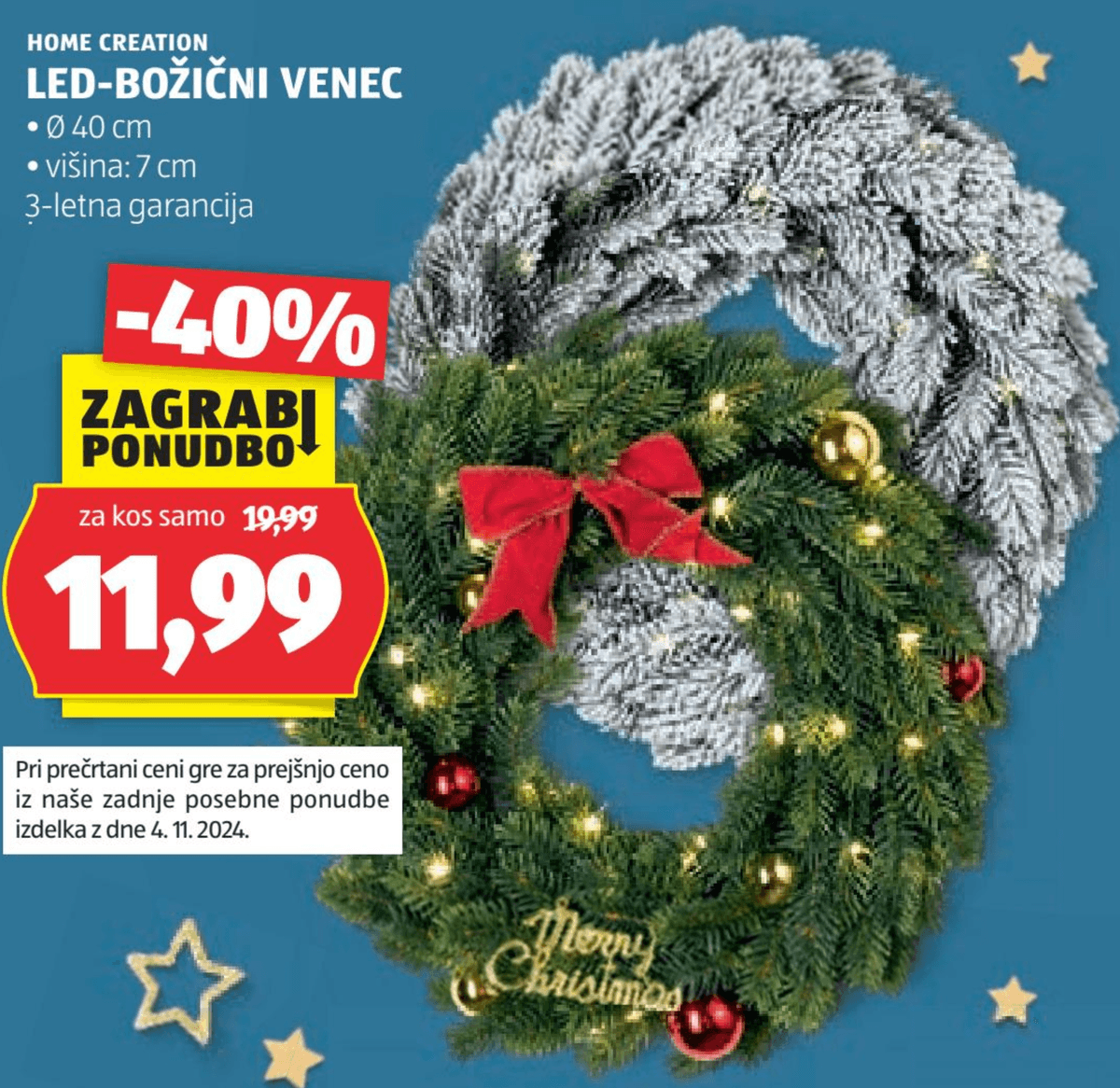 LED-Božični venec Home Creation - Akcija v trgovini Hofer