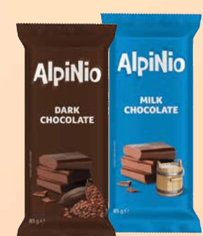 Čokolada Alpinio 85 g - Akcija v trgovini Tuš