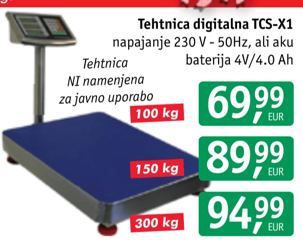 Tehtnica digitalna TCS-X1 100 kg - Akcija v trgovini Jager