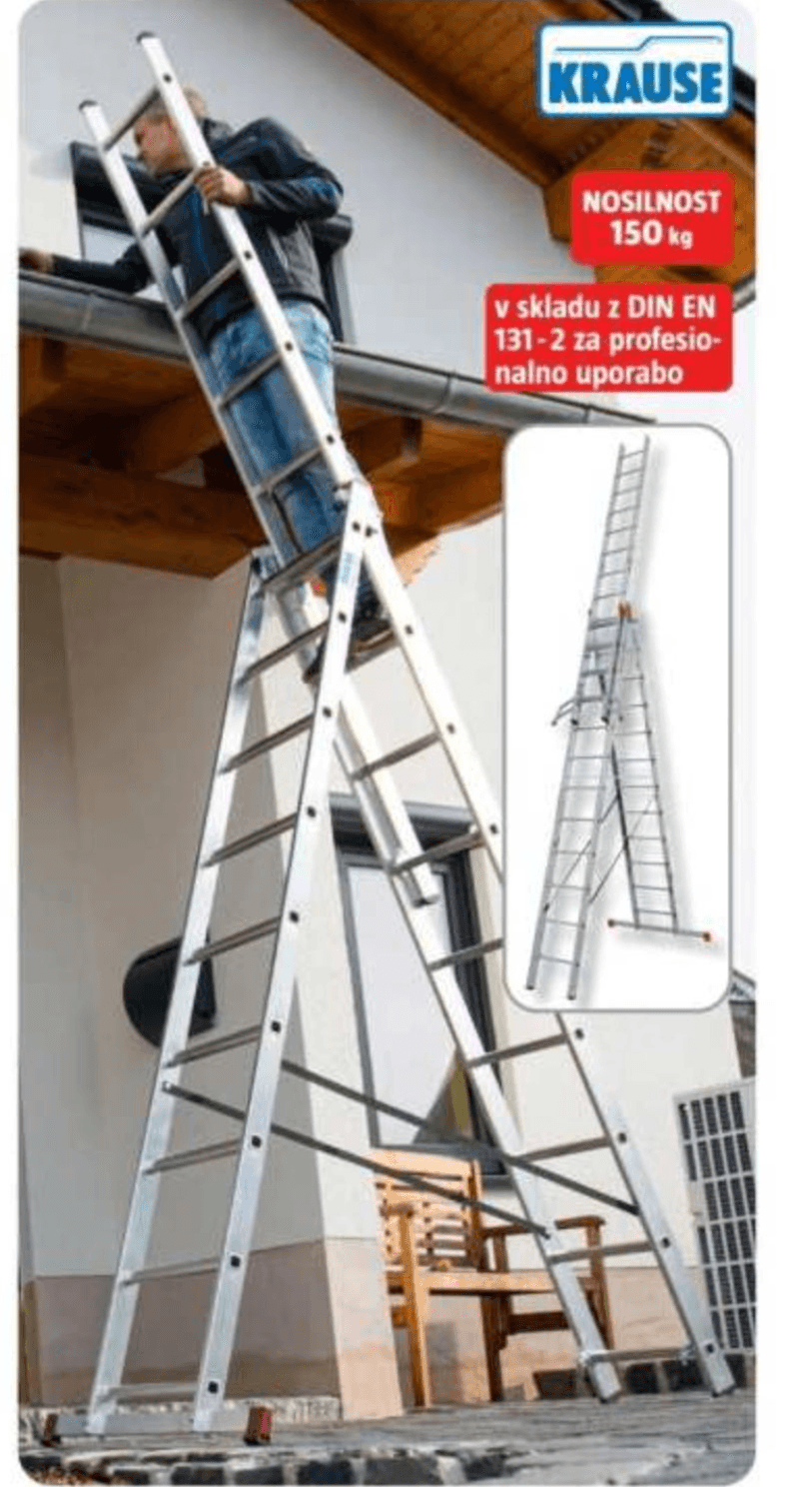 Večnamenska aluminijasta lestev 3 x 9 prečk KRAUSE - Akcija v trgovini Bauhaus