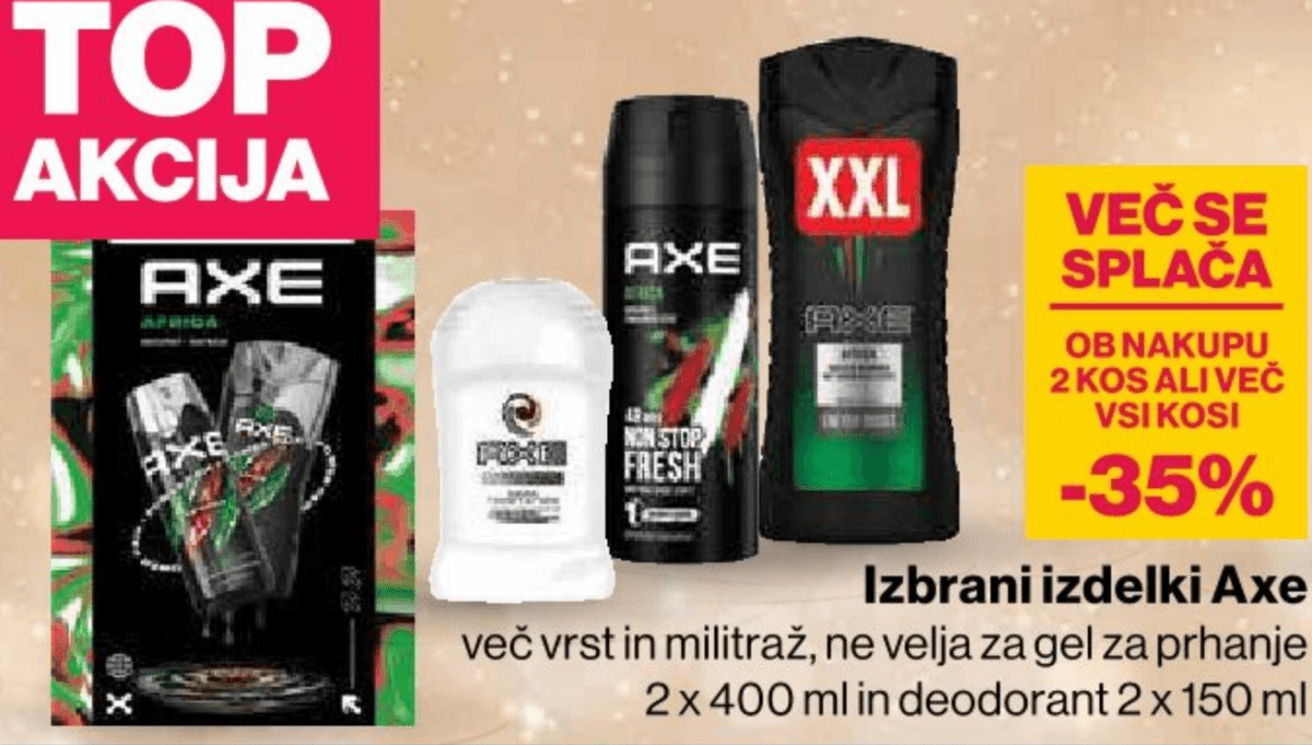Izbrani izdelki Axe - Akcija v trgovini Mercator